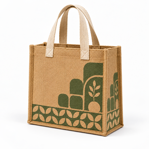 Laminated Natural Jute Grocery Shopping <b>Bag</b> 28x23x10 cm Cotton Webbing Handles Custom Print for Supermarket Retail Wholesale OEM - Product Image 5