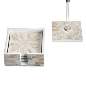 Juego de Posavasos Cuadrados de Nácar, Hechos a Mano, con Mosaico de Concha Negra, Posavasos Ecológicos con Incrustaciones de Nácar para Hotel y Hogar - Product Image 2