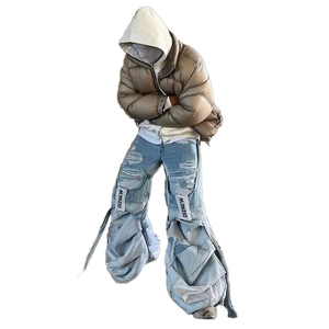 Pantalones vaqueros plisados de pierna ancha al por mayor para hombre, corte desgastado, logotipo personalizado, pantalones acampanados baratos al por mayor - Product Image 4