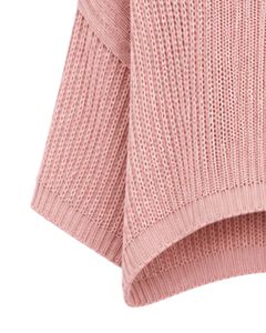 Pull court tricoté rose oversize pour femme, ample, ajouré, à manches larges, style streetwear décontracté, doux et côtelé - Product Image 5