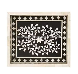 Bandeja de Servir Cuadrada de Madera MDF con Incrustaciones de Hueso y Diseño Floral, Hecha a Mano, Duradera, Moderna, de Tamaño Personalizado para Cocina y Hogar - Product Image 5