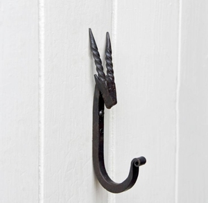 Vintage Wrought Iron <b>Rustic</b> Black Finish Hand Forged 5 Inch Wall Mounted Hat and Coat Hook - Product Image 1