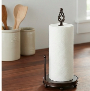 Porte-serviettes en papier noir avec base ronde en bois exquis, distributeur de rouleaux sur pied pour la cuisine et la restauration - Product Image 3
