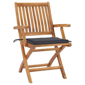 Set di 4 sedie da giardino in teak, pieghevoli, in legno, con cuscini neri, per patio, terrazza, stile rustico - Product Image 2