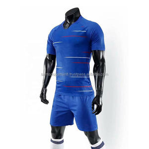 Vêtements de football bleu marine à col en V et demi-manches, uniforme de football en polyester avec logo personnalisé - Product Image 2