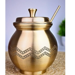 Olla para ghee de latón chapada en oro antiguo para uso doméstico en la cocina, con tapa decorativa, dispensador de aceite de alta calidad a un precio asequible. - Product Image 1