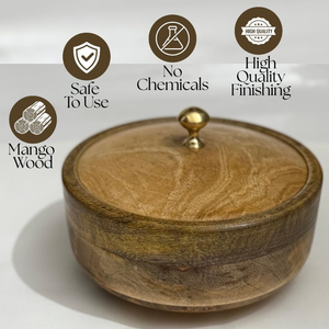 กล่องไม้แกะสลักลายสวยงามสำหรับใส่โรตี พร้อมฝาปิด กล่องไม้แบบดั้งเดิมสำหรับเก็บโรตี ใช้ในครัวหรือโต๊ะอาหาร ทำจากไม้มะม่วง - Product Image 4