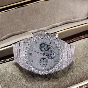 Montre de chronographe de Moissanite-passage de testeur de diamant, montre de Moissanite fait main de 100%-vente en gros et au détail du fournisseur indien - Product Image 2