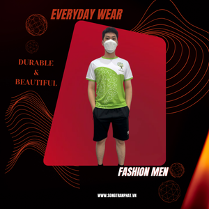 T-shirt décontracté à manches courtes pour homme VBS DeLinde, imprimé vert et blanc, col en V, séchage rapide, vêtements d'été - Product Image 3
