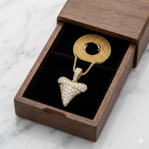 Unique stylish Custom iced Minimalist Shark Tooth 14K <b>Solid</b> Gold Lab Grown Diamond <b>Necklaces</b> Fine Pendants Charms for Gift Ideas - Product Image 3