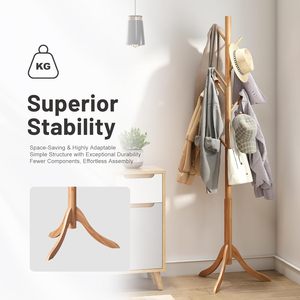 Multifunction Bamboo Coat Stand Tree Single Tier 8 Hooks Entryway Bedroom Kitchen Living Room Coat Racks <b>Space</b>-<b>Saving</b> <b>Hanger</b> - Product Image 6