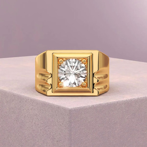 Round Cut Moissanite Diamond <b>Solitaire</b> Engagement <b>Ring</b> 925 Sterling <b>Silver</b> Hip Hop <b>Ring</b> for Men's Sustainable Groom Jewelry - Product Image 1