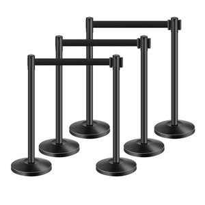 6 Pezzi di Barriere Retrattili in Acciaio al Carbonio Nero per Scaffali da Supermercato con Basi Cava Riempibili di Sabbia - Product Image 6
