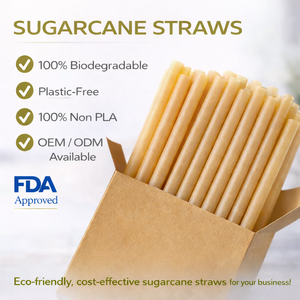 Paille en canne à sucre jetable, écologique, compostable, naturelle, recyclable, personnalisée, emballée individuellement, pour jus et café - Product Image 1