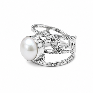 Bague de luxe personnalisée en argent sterling 925 avec perle blanche naturelle, bijou de cocktail, cadeau d'anniversaire de mariage - Product Image 2