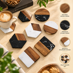Ensemble de 8 sous-verres en bois de manguier et résine époxy pour tasses à thé et à café |   Sous-verres de formes variées pour table à manger, décoration de maison et de bureau, et cadeau - Product Image 5