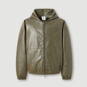 Chaqueta Casual con Doble Cremallera, Gruesa, 100% Poliéster, Holgada, de Cuero Sintético de Alta Calidad - Product Image 1