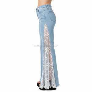 Women's Flare <b>Jeans</b> <b>White</b> Patchwork Breathable Custom OEM Wholesale - Product Image 3
