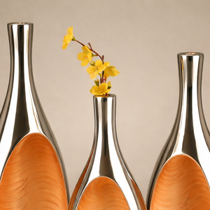 Juego de 3 Jarrones de Flores de Aluminio Fundido Cromado Plateado de Lujo, Forma Irregular Moderna, Hechos a Mano, Decoración de Mesa Portátil, Esmalte Personalizable - Product Image 4