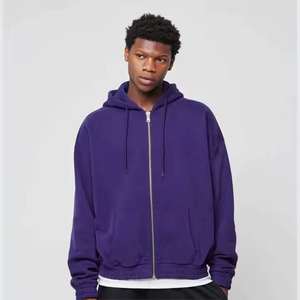Nouveau design, sweat à capuche pour homme de couleur unie violette, pour l'hiver, manches longues surdimensionnées, tissu en molleton 100% coton, sweat à capuche zippé pour homme - Product Image 1