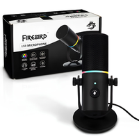 Microphone USB RGB pour jeux avec réduction du bruit, bouton de sourdine, contrôle du volume, prise casque pour le streaming et le podcasting