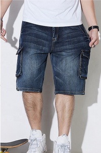Shorts en jean amples pour homme, grande taille, 100 % coton, multi-poches, coupe-vent, respirant, séchage rapide, taille haute, fermeture boutonnée - Product Image 3