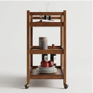 Carrito de almacenamiento de madera de tres niveles con ruedas para organizar la vajilla de la sala de estar, diseño minimalista - Product Image 1