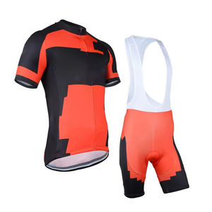 Ensemble maillot et short de cyclisme bleu, blanc et rouge, design color block, pour cyclistes sur route - Product Image 4
