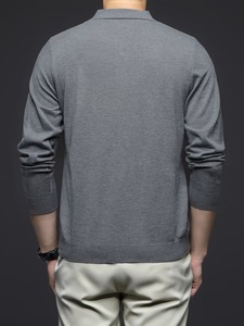 Long Sleeve Regular Fitted <b>Men's</b> Golf for <b>Shirts</b> Quick Dry Knitted Fabric 1/4th Button Anti-Wrinkle Gray Print Customizable - Product Image 2
