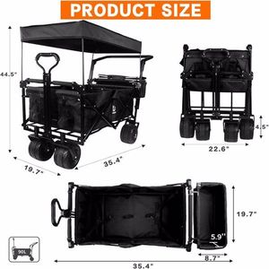 Carrito de Camping Plegable con Toldo Extraíble, Ruedas Grandes Todoterreno con Frenos, Asas Ajustables, Bolsa Refrigerante - Negro - Product Image 2
