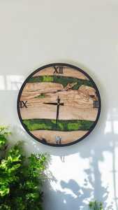 Handmade Wooden Clock Natural Preserved Moss Wall Clock Unique Olive Wood <b>Frame</b> Eco-Friendly Custom Modern Design - Product Image 2