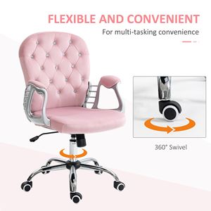 Sedia da Ufficio Ergonomica in Velluto con Altezza Regolabile, Girevole, con Braccioli Imbottiti, Rosa con Bottoni Trapuntati e Materiale in Nylon - Product Image 6