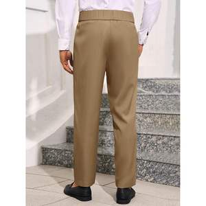 2025 hommes coupe ajustée robe pantalon plissé taille élastique velours côtelé Chinos avec fermeture éclair décor affaires décontracté travail costume pantalons - Product Image 4