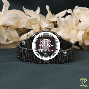 Luxury Black Moissanite Diamond Watch Featuring Fully Iced Out <b>Square</b> Dial with Premium Hand <b>Set</b> Black Stones and Designer - Product Image 1
