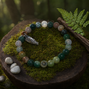 Bracelet à breloque hibou en agate mousse - Accessoire de mode en cristal - Product Image 3