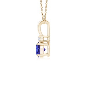 Pendentif certifié IGI 2026, best-seller, en or pur 14 carats, avec pierre précieuse tanzanite taille ronde, solitaire V-Bale et diamant - Product Image 3