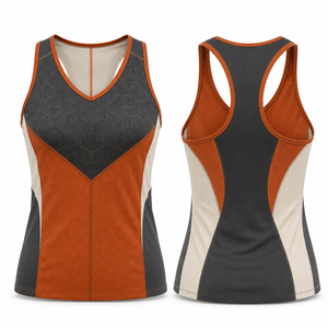Camiseta sin mangas con cuello en V, diseño de bloques de color azul, amarillo y negro, de secado rápido, deportiva, de punto, con estampado por transferencia térmica, estilo urbano. - Product Image 1