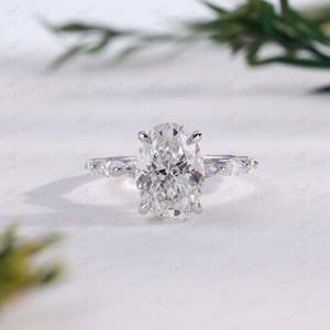 Elegant Oval <b>Crystal</b> Solitaire <b>Ring</b> Sparkling Marquise Stacking <b>Ring</b> White Gold Wedding Band Women <b>Ring</b> Custom Jewelry - Product Image 1