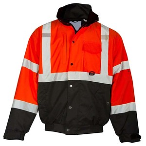 Safety <b>Jacket</b> for <b>Men</b> <b>Reflective</b> High Visibility Hooded <b>Jacket</b> Hi-Vis Bomber <b>Jacket</b> with Pockets and Zipper Waterproof - Product Image 2