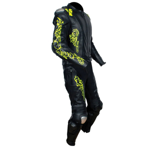Combinaison de moto unisexe en cuir noir avec imprimé floral jaune, manches longues, imperméable, grande taille, pour toutes les saisons, vêtements de course - Product Image 4