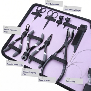 Kit d'outils professionnels pour extensions de cheveux à micro-anneaux, pince à sertir les perles, outil de suppression, outil de pressage pour extensions à bandes, coupe-adhésif, crochet et boucle - Product Image 6