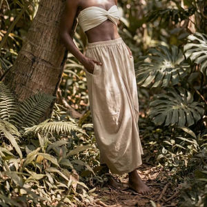 Falda larga bohemia escalonada para mujer, de gasa de algodón orgánico, amplia y fluida, ligera, estilo bohemio, para verano - Product Image 1