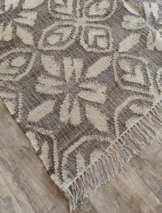 Handmade Jute Kilim Rug Tribal Geometric Pattern Natural Fiber Low Pile Thin Area <b>Carpet</b> with Fringe - Product Image 5