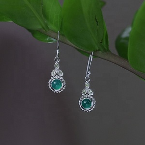 925 Sterling <b>Silver</b> Natural Green Onyx <b>Dangle</b> <b>Earrings</b> Handmade Gemstone Leaf Designer Hook Hanging <b>Earrings</b> for Women - Product Image 3