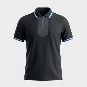 เสื้อโปโลชายแบบซิป ¼ แขนสั้น ลำลอง ผ้าริบถัก สำหรับกอล์ฟ ชายหาด ฤดูร้อน ทรงเข้ารูป เสื้อผ้าพรีเมียม - Product Image 1