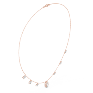 Collier en or rose avec pendentif feuille en diamant de laboratoire taille émeraude |   Collier élégant et minimaliste en bijouterie fine pour femme, cadeau - Product Image 1