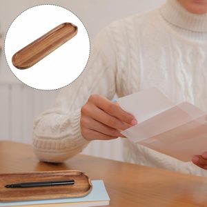 Bandeja de madera marrón para bolígrafos, soporte de escritorio de madera, accesorios de escritorio, reposapuntas, ideal para el hogar, la oficina y accesorios de arte. - Product Image 4