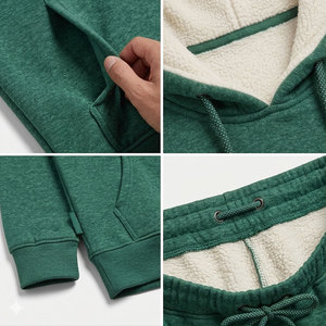 Magnifique ensemble de survêtement d'hiver pour homme, couleur verte, imprimé uni, 100 % coton, en molleton, design anti-transpiration, tendance - Product Image 5