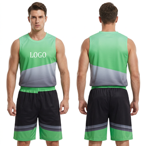Ensemble de maillot de basket-ball sublimé personnalisé vert, gris, noir, débardeur sans manches avec short à taille élastique, coupe athlétique, adulte unisexe - Product Image 4