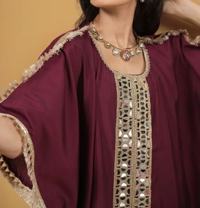 Women's Ethnic Indian/Pakistani Style <b>Kaftan</b> Set with Batwing Sleeves Regular Fit Polyester Material for Party & Wedding Wear - Product Image 5